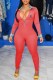 Red Street Print Letter Turndown Collar Jumpsuits