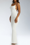 White Sexy Solid Patchwork Spaghetti Strap Pencil Skirt Dresses
