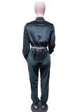 Rose Red Casual Solid Patchwork Zipper Long Sleeve Two Pieces