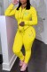 Yellow Sexy Print Patchwork Hooded Collar Long Sleeve Two Pieces
