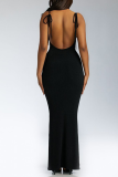 White Sexy Solid Patchwork Spaghetti Strap Pencil Skirt Dresses