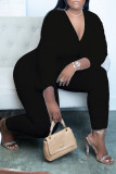 White Casual Solid Bandage Patchwork Fold V Neck Plus Size Jumpsuits