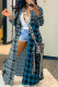 Blue Casual Plaid Print Cardigan Turndown Collar Outerwear