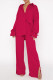 Rose Red Casual Solid Patchwork Buckle Turndown Collar Long Sleeve Two Pieces