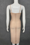 Red Elegant Solid Patchwork Slit Hot Drill Spaghetti Strap Sling Dress Dresses