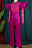 Rose Red Elegant Solid Patchwork Half A Turtleneck Straight Jumpsuits