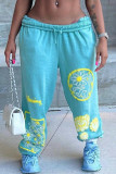 Light Blue Casual Print Basic O Neck Sleeveless Two Pieces