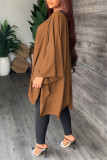 Black Brown Casual Solid Patchwork Asymmetrical V Neck Long Sleeve Two Pieces