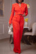 Tangerine Red Casual Solid Patchwork Buckle Turn-back Collar Long Sleeve Two Pieces