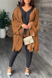 Black Brown Casual Solid Patchwork Asymmetrical V Neck Long Sleeve Two Pieces