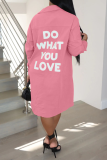 Pink Casual Print Patchwork Turndown Collar Shirt Dress Dresses