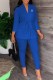 Blue Elegant Print Letter V Neck Long Sleeve Two Pieces