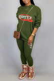Black Casual Print Patchwork O Neck Long Sleeve Two Pieces