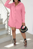 Pink Casual Print Patchwork Turndown Collar Shirt Dress Dresses