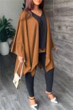 Black Brown Casual Solid Patchwork Asymmetrical V Neck Long Sleeve Two Pieces