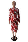 Colour Casual Print Patchwork Turndown Collar Long Sleeve Dresses
