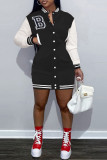 Red Casual Solid Embroidered Patchwork Buckle Dresses