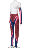 Red Sexy Print Patchwork Skinny High Waist Pencil Full Print Bottoms