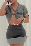 Grey Sexy Solid Patchwork Skinny High Waist Pencil Solid Color Bottoms