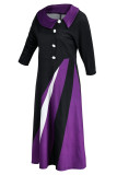 Purple Casual Solid Patchwork Buttons Turndown Collar A Line Dresses