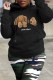 Black Casual Print Letter Hooded Collar Tops