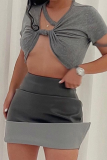 Grey Sexy Solid Patchwork Skinny High Waist Pencil Solid Color Bottoms