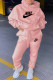Pink Casual Print Letter Hooded Collar Long Sleeve Two Pieces