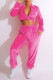 Rose Red Casual Solid Patchwork Zipper Long Sleeve Two Pieces