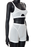 White Sexy Solid Patchwork Spaghetti Strap Sleeveless Two Pieces