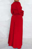 Red Sexy Solid Patchwork V Neck Long Sleeve Two Pieces