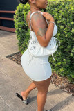 White Sexy Solid Backless One Shoulder Sleeveless Dress