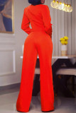 Pink Casual Solid Patchwork Buckle Turn-back Collar Long Sleeve Two Pieces