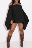 Deep Coffee Sexy Street Solid Patchwork Off the Shoulder One Step Skirt Dresses
