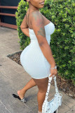 White Sexy Solid Backless One Shoulder Sleeveless Dress