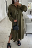 Red Casual Solid Patchwork Buckle Turndown Collar Shirt Dress Dresses