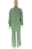 Light Green Casual Solid Patchwork Buckle Turndown Collar Long Sleeve Two Pieces