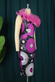 Multicolor Sexy Formal Print Patchwork Slit Off the Shoulder Evening Dress