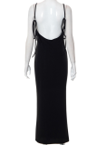 White Sexy Solid Patchwork Spaghetti Strap Pencil Skirt Dresses