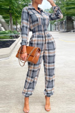 Grey Casual Plaid Patchwork Turndown Collar Harlan Jumpsuits