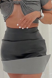 Grey Sexy Solid Patchwork Skinny High Waist Pencil Solid Color Bottoms