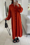 Red Casual Solid Patchwork Buckle Turndown Collar Shirt Dress Dresses