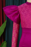 Rose Red Elegant Solid Patchwork Half A Turtleneck Straight Jumpsuits