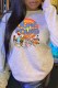 Grey Casual Character Print Letter O Neck Tops