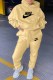 Khaki Casual Print Letter Hooded Collar Long Sleeve Two Pieces