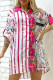 Pink Casual Print Patchwork Letter Turndown Collar Shirt Dress Dresses