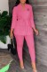 Pink Elegant Print Letter V Neck Long Sleeve Two Pieces