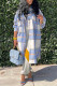 Blue Casual Plaid Print Patchwork Cardigan Turndown Collar Outerwear