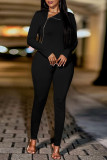 Khaki Casual Color Block Patchwork Zipper O Neck Skinny Jumpsuits
