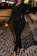 Black Casual Color Block Patchwork Zipper O Neck Skinny Jumpsuits
