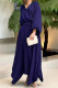 Blue Casual Solid Patchwork V Neck Long Sleeve Two Pieces
